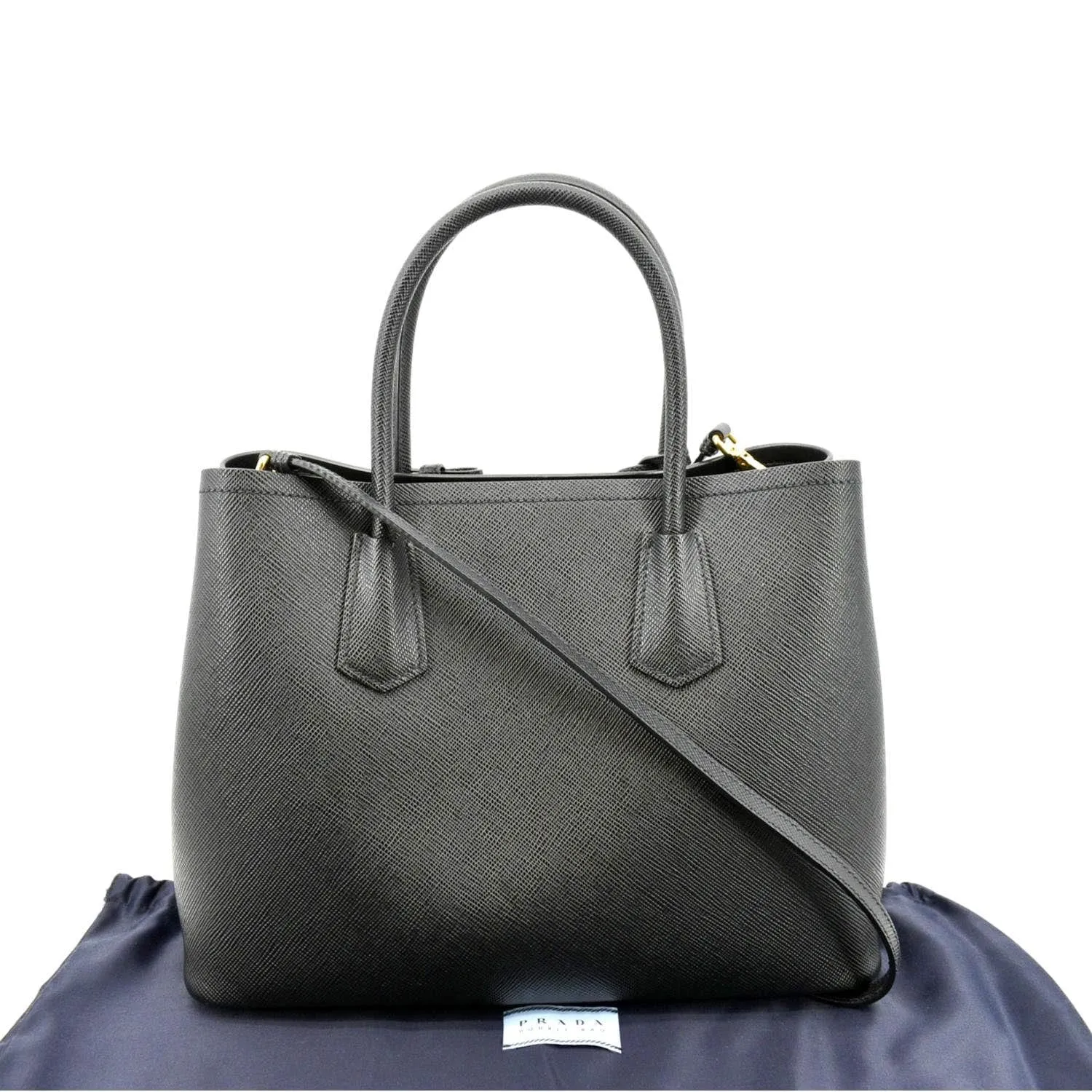 PRADA Double-Zip Saffiano Leather Shoulder Tote Bag Black