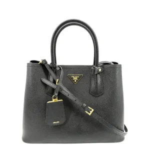 PRADA Double-Zip Saffiano Leather Shoulder Tote Bag Black