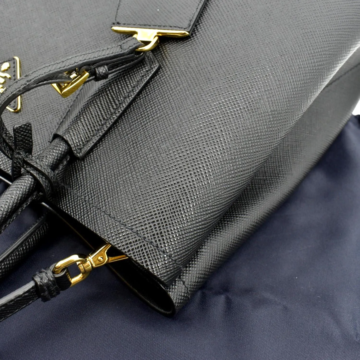 PRADA Double-Zip Saffiano Leather Shoulder Tote Bag Black