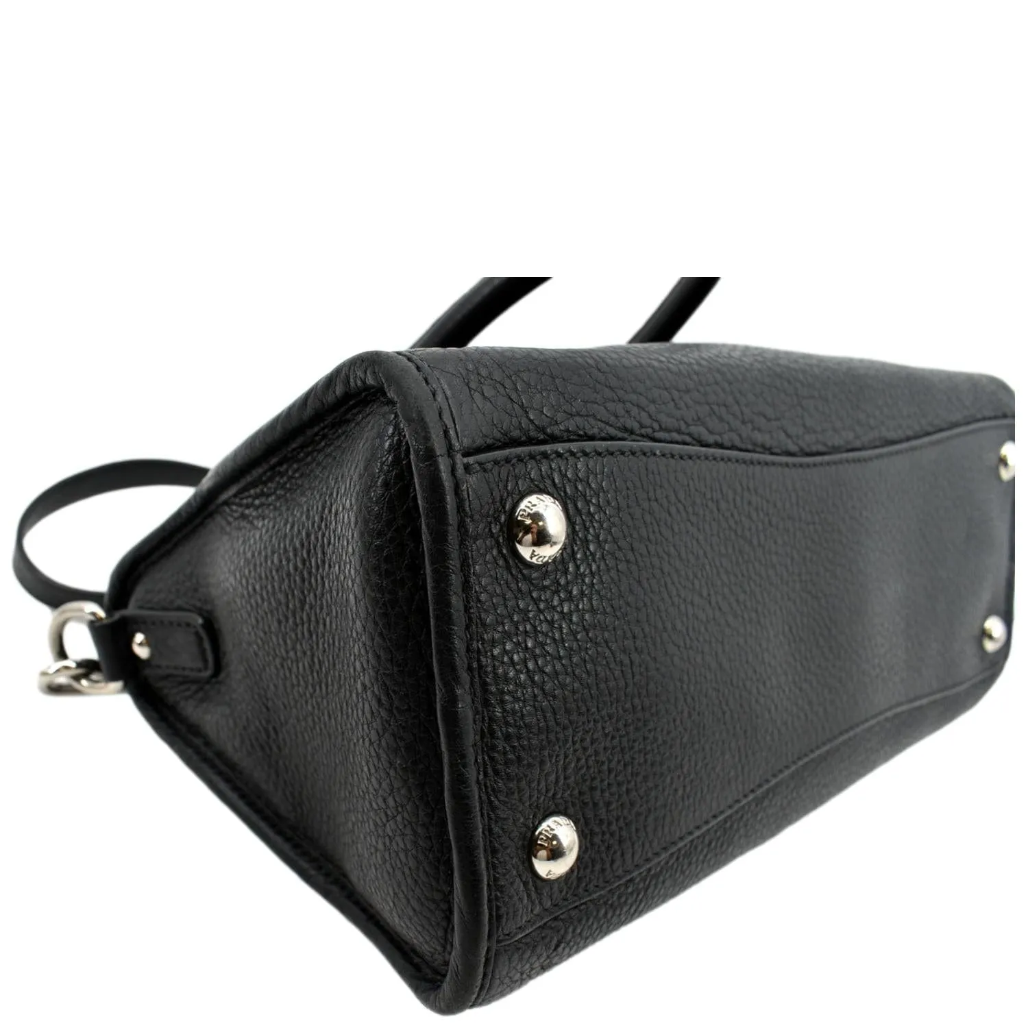 PRADA Vitello Phenix Leather Shoulder Bag Black