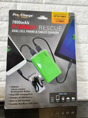 Pro Charge Power 7800mAh Power Rescue Dual Cell Phone & Tablet Charger! Retails $50 