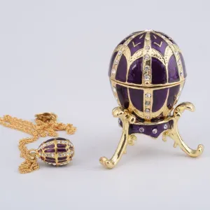 Purple Faberge Style Egg with an Egg Pendant Inside