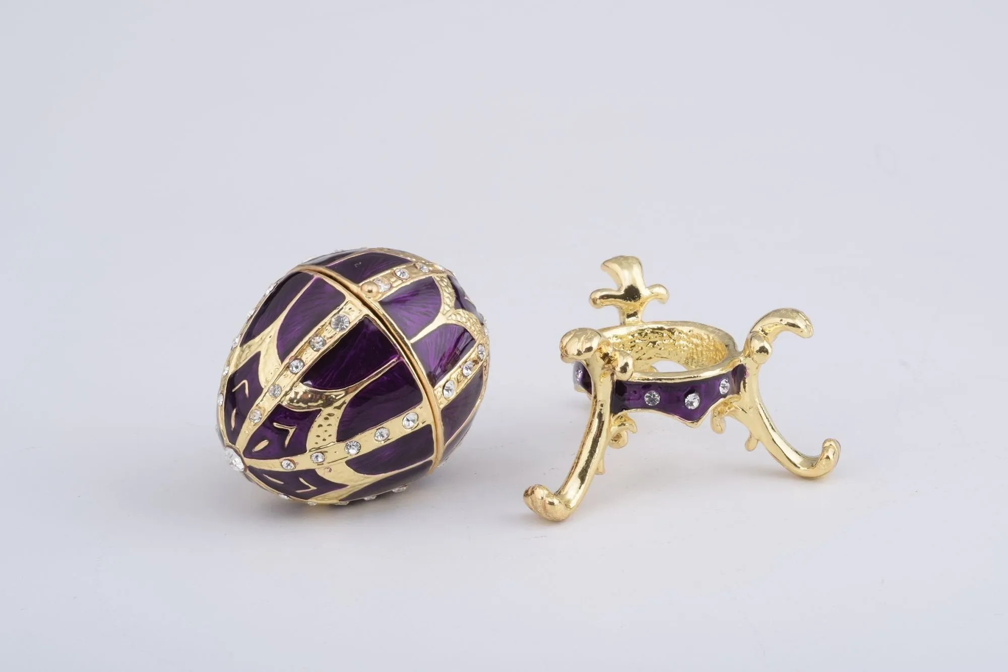 Purple Faberge Style Egg with an Egg Pendant Inside