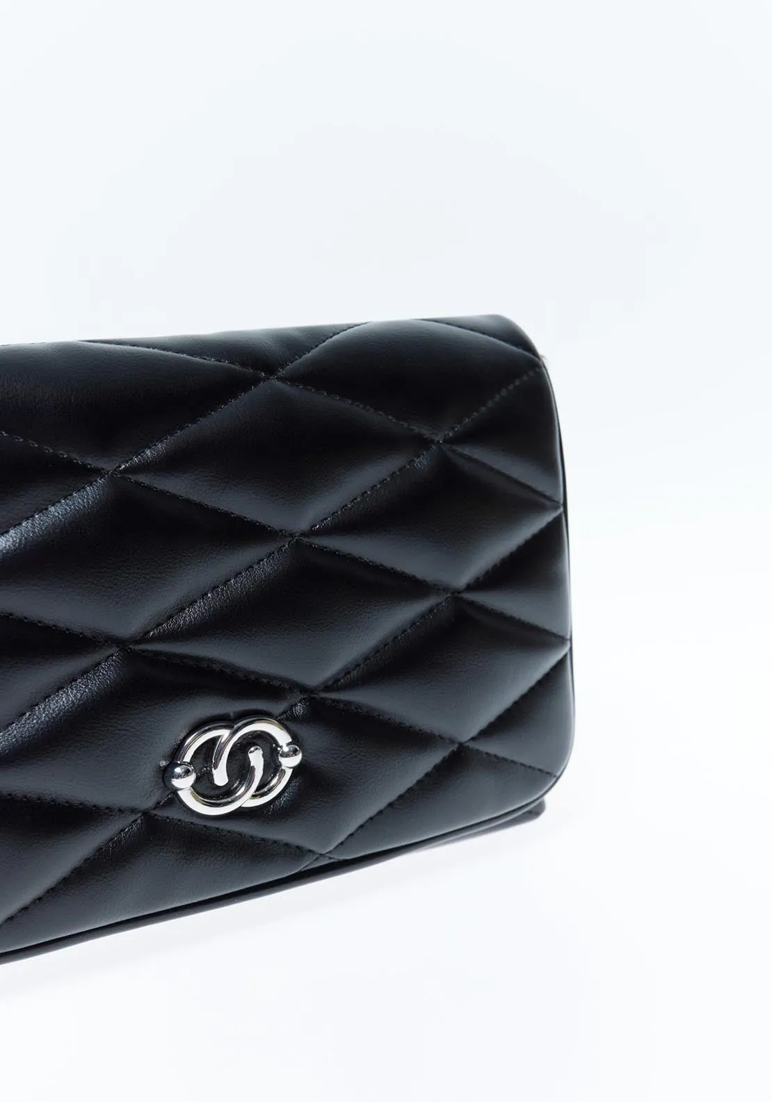 Quilted Detail Crossbody Bag - Black