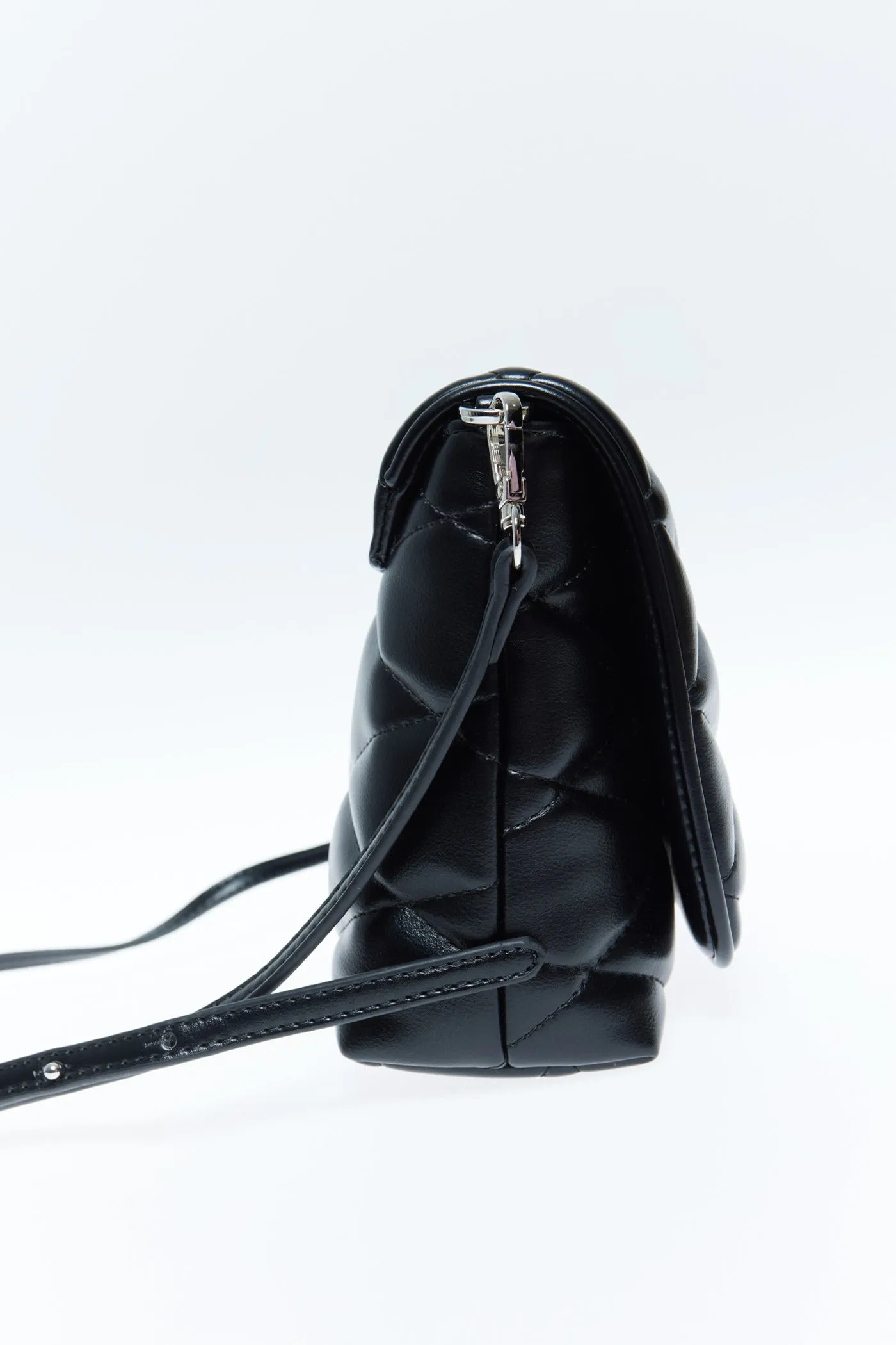Quilted Detail Crossbody Bag - Black