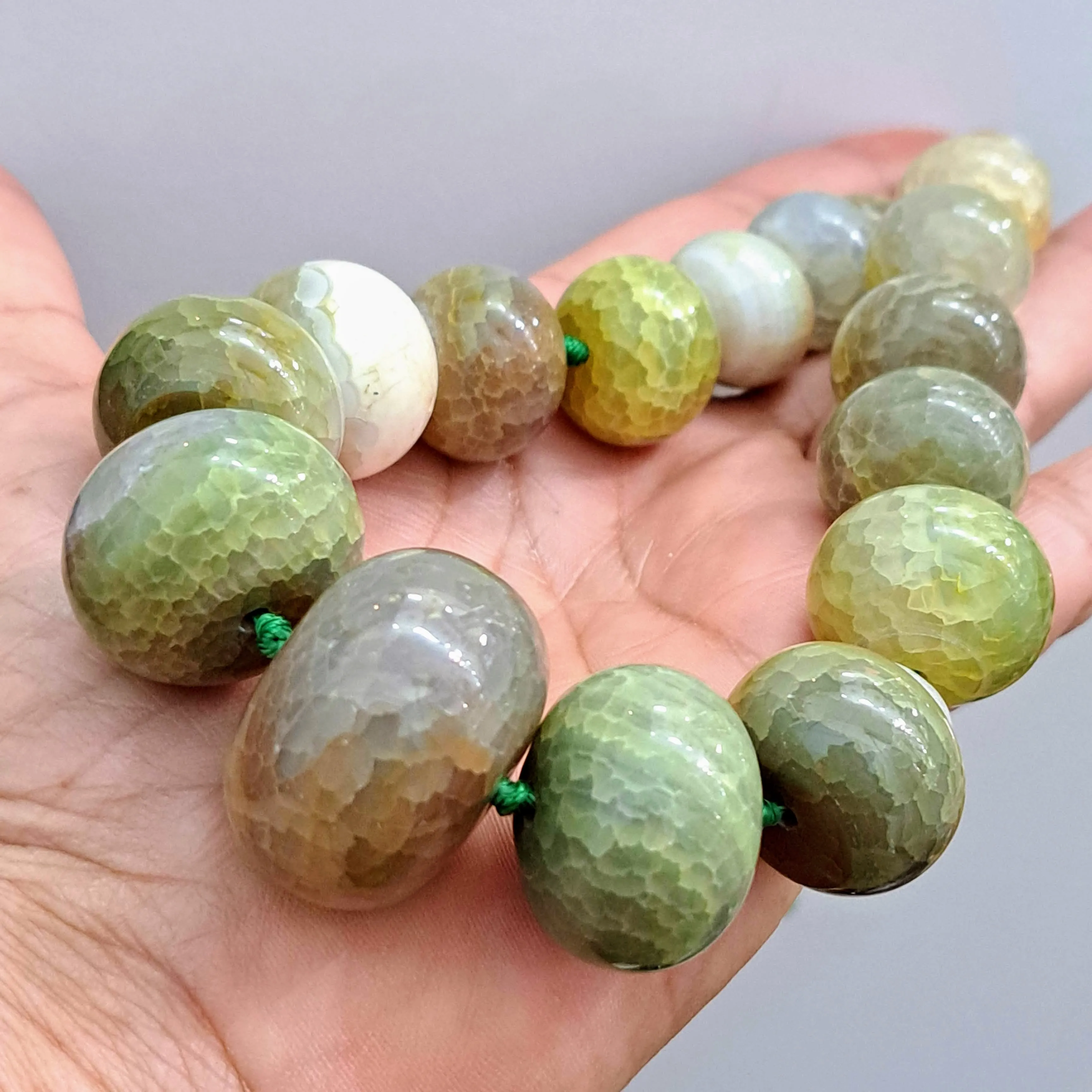 "Lady-Balls" 18"- 20" Necklace - Banded Green Agate, .925 Sterling
