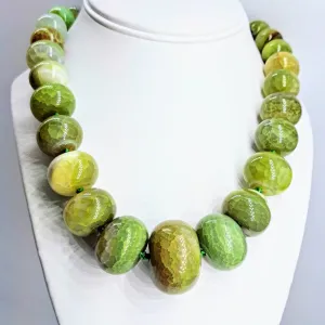 "Lady-Balls" 18"- 20" Necklace - Banded Green Agate, .925 Sterling