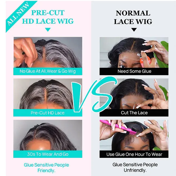 Ready to Wear & Go Pre Cut Upgraded Crystal Lace Glueless Body Wave Human Hair Wigs with Pre Plucked Hairline & Bleached Knots