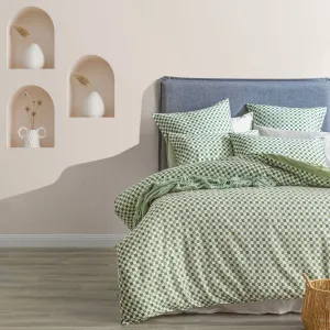 Renee Taylor 300 TC Cotton Reversible Quilt cover Set - Chessboard Sage