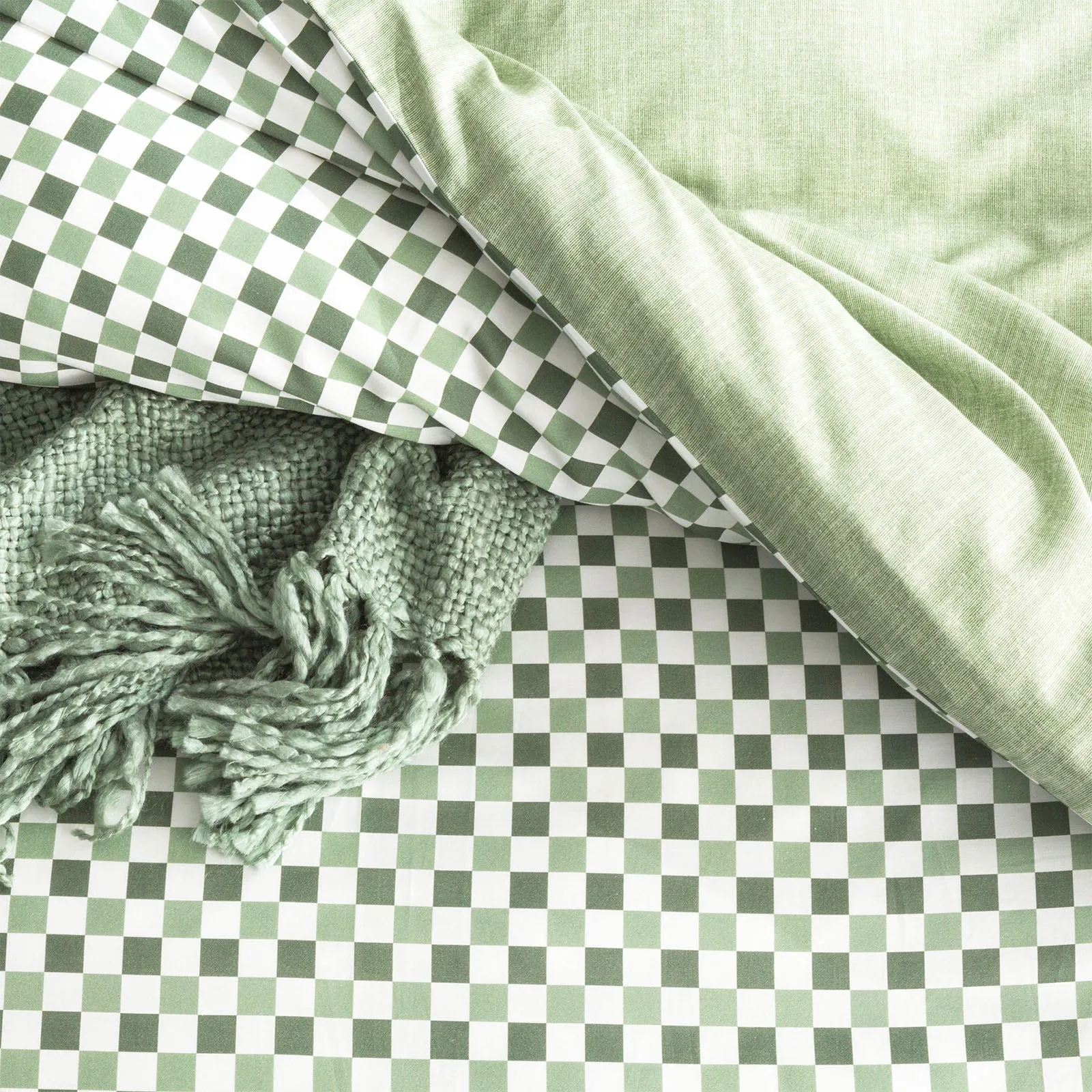 Renee Taylor 300 TC Cotton Reversible Quilt cover Set - Chessboard Sage