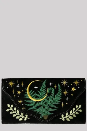 Restyle Herbal Wallet Fern Embroidery Moon Gothic Suedette