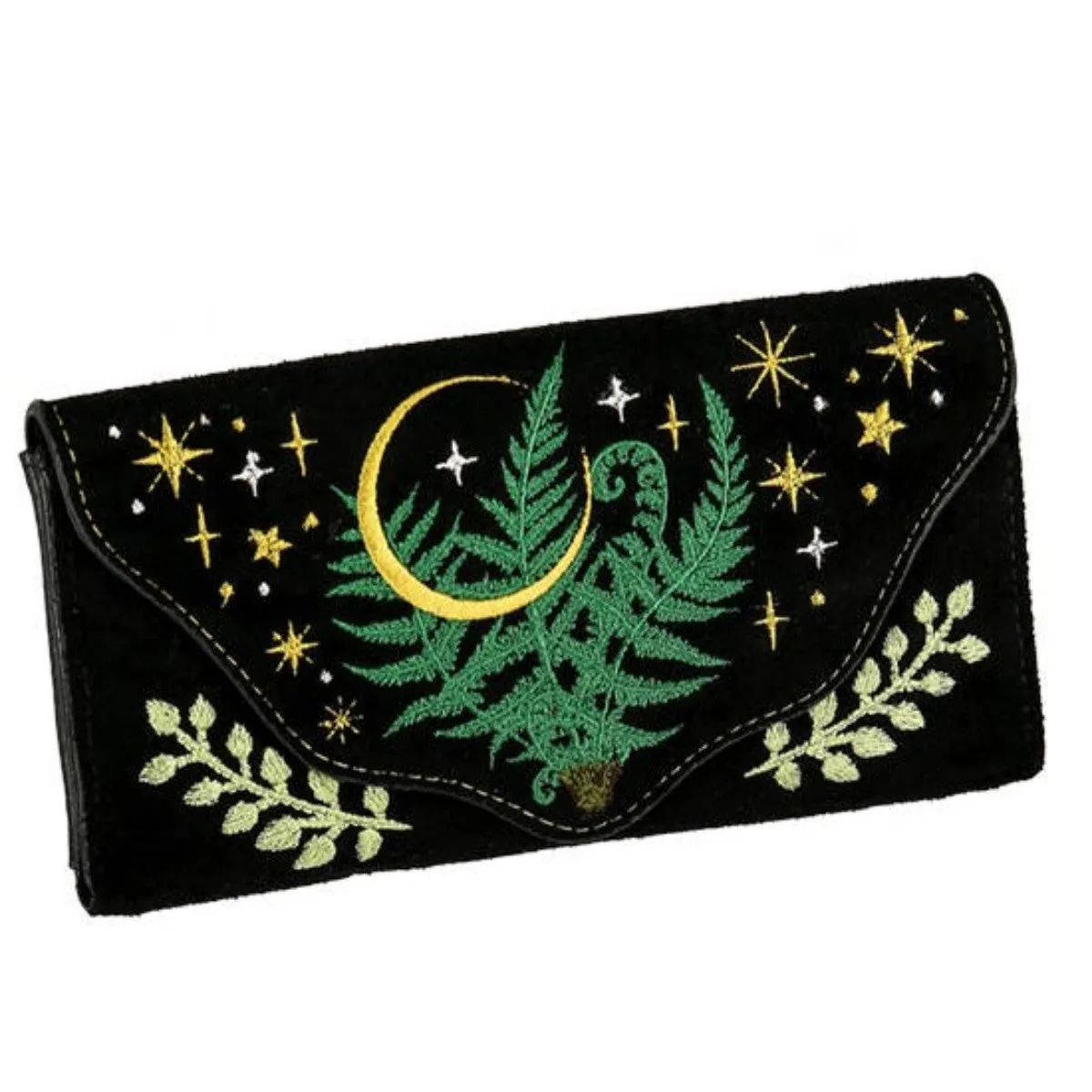 Restyle Herbal Wallet Fern Embroidery Moon Gothic Suedette