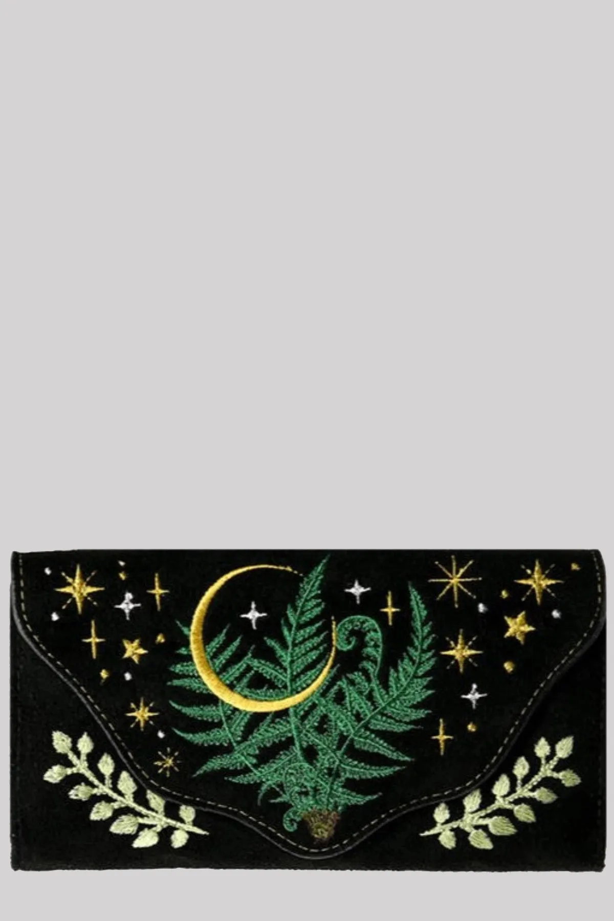 Restyle Herbal Wallet Fern Embroidery Moon Gothic Suedette