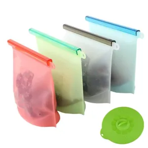 Reusable Silicone Food Storage Bag Food Grade Vegetable Storage Bag Versatile Preservation Bag Container for Fruits Vegetables Meat by SUQI set of 4