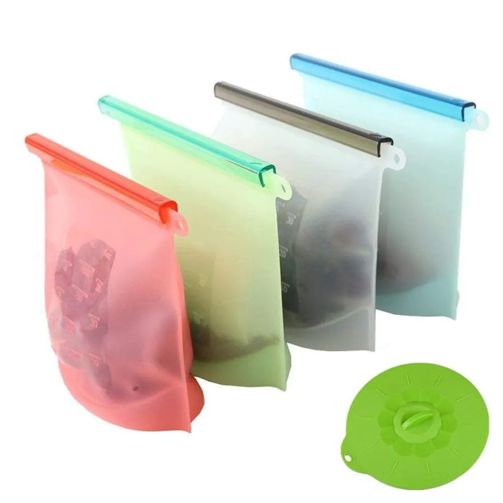 Reusable Silicone Food Storage Bag Food Grade Vegetable Storage Bag Versatile Preservation Bag Container for Fruits Vegetables Meat by SUQI set of 4