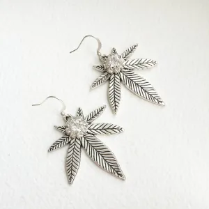 Rhinestone Weed Earring - Silver