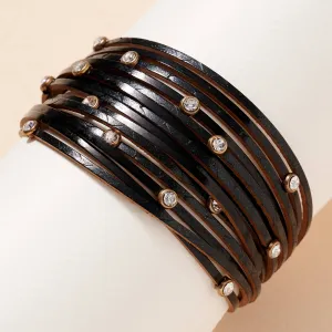 Rhinestones Multi Strand Leather Bracelet
