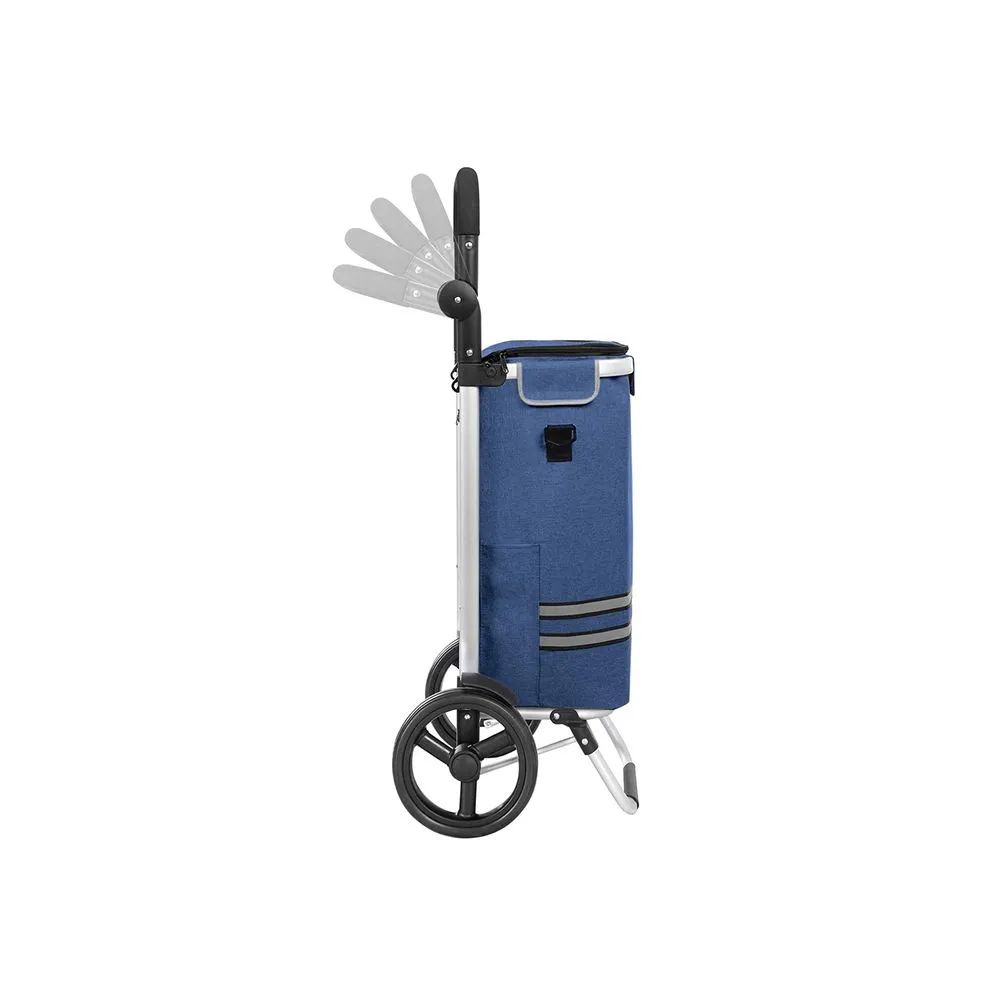 Rootz Shopping Trolley - Shopping Cart - Foldable Shopping Trolley - With Cooling Compartment - Grocery Trolley With Wheels - Fold-up Shopping Carrier - 600D Polyester - Blue - 44 x 27 x 100 cm (L x W x H)