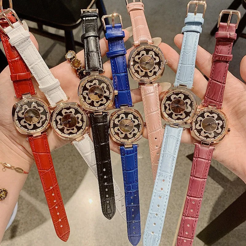 Rotatable Dial Four-Leaf Pattern Women's Watch
