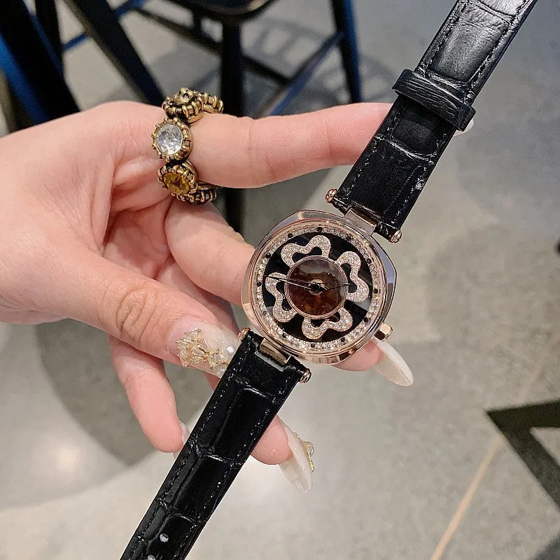Rotatable Dial Four-Leaf Pattern Women's Watch