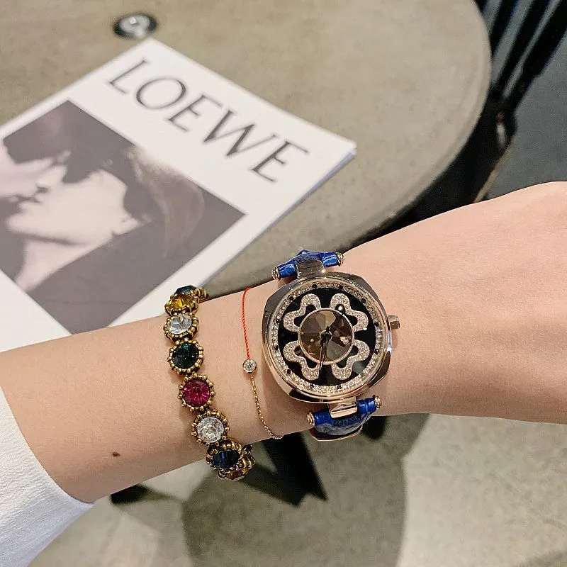 Rotatable Dial Four-Leaf Pattern Women's Watch