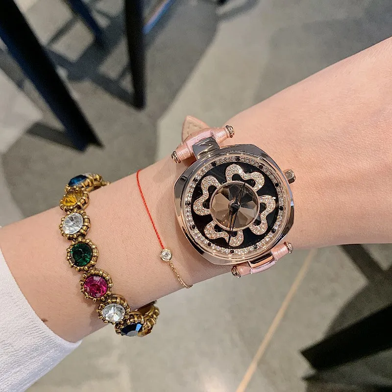 Rotatable Dial Four-Leaf Pattern Women's Watch