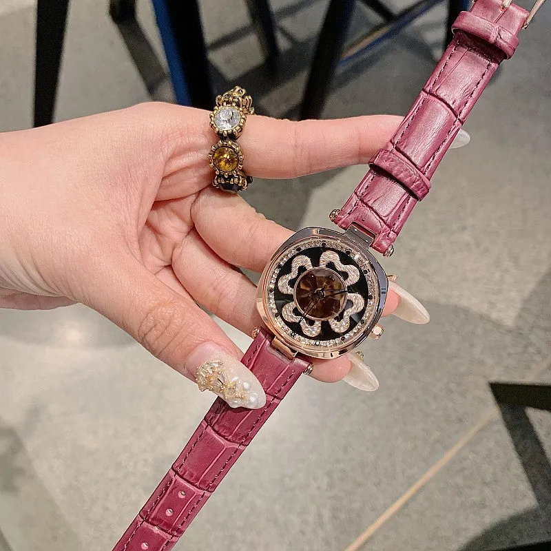 Rotatable Dial Four-Leaf Pattern Women's Watch
