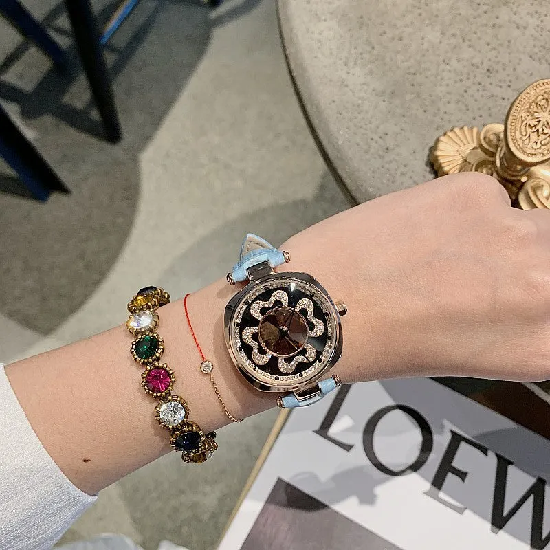 Rotatable Dial Four-Leaf Pattern Women's Watch