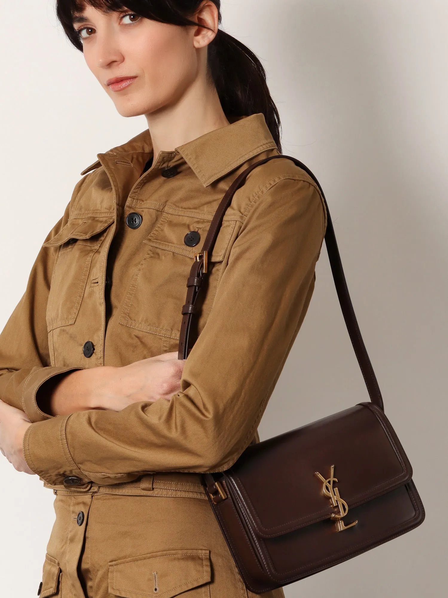 Saint Laurent Solferino Leather Shoulder Bag With Frontal Monogram