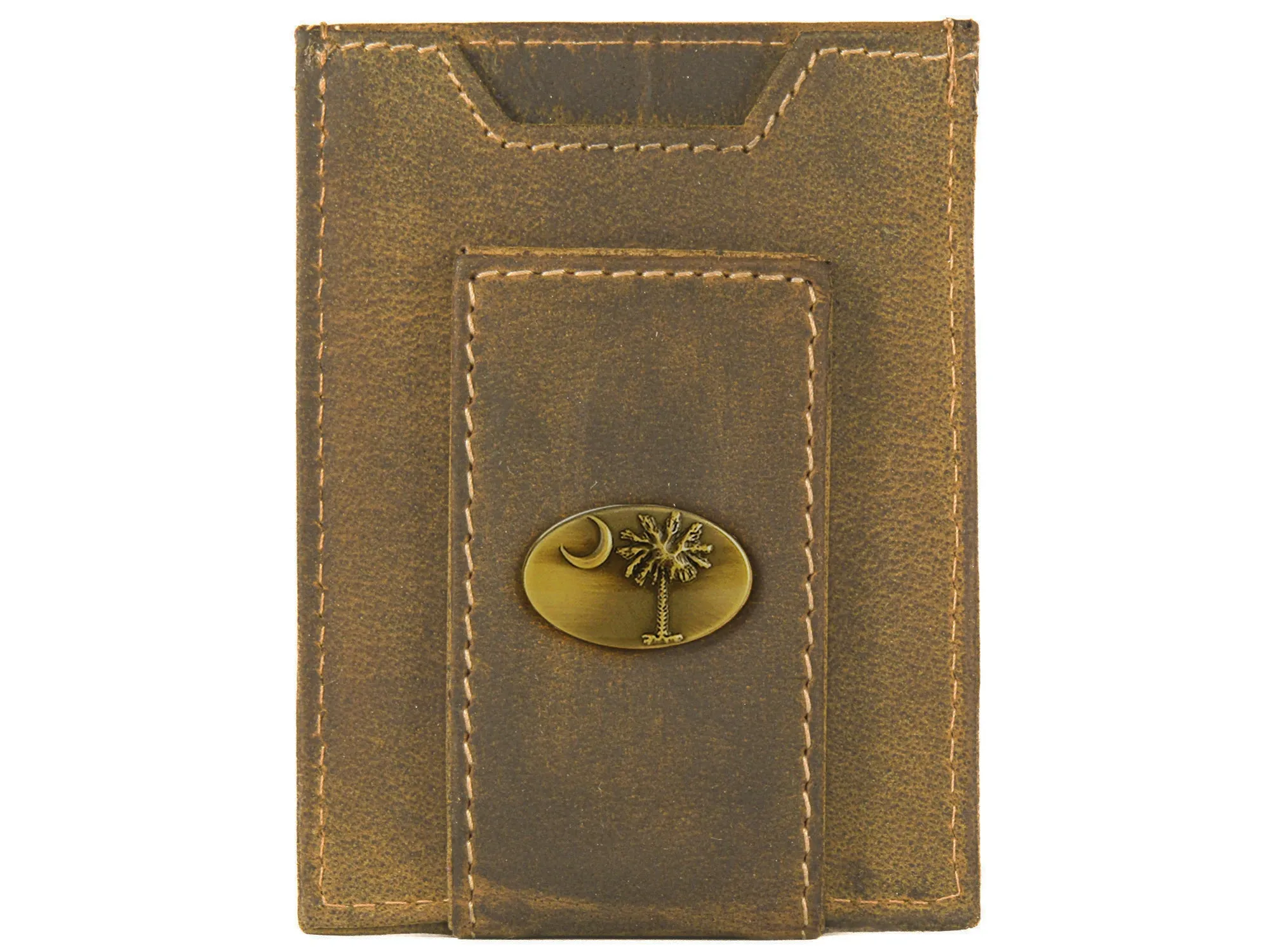 SC Palmetto Vintage Tan Leather Magnetic Front Pocket Wallet