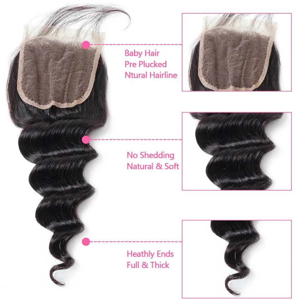 Sdamey Brazilian Loose Deep Human Hair 5X5 Lace Closure