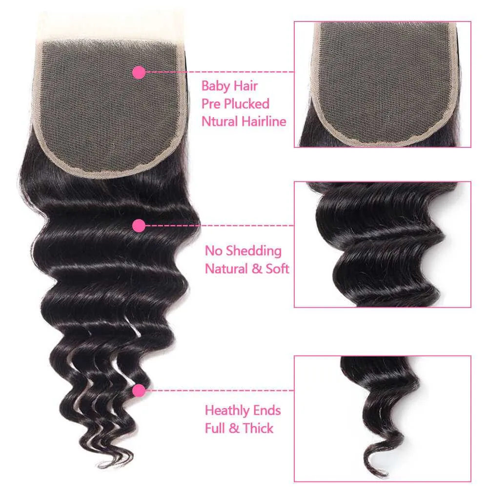 Sdamey Brazilian Loose Deep Human Hair 7X7 Lace Closure