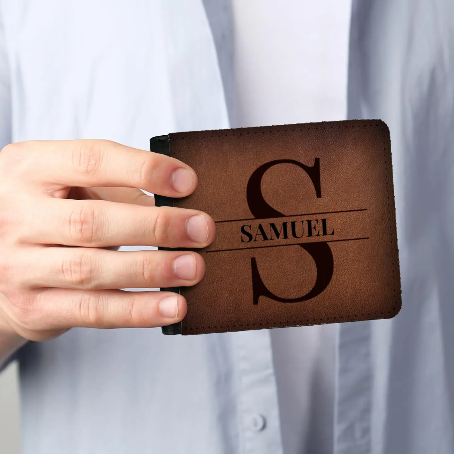 Sentiment House Personalized Wallet for Men – Custom Engraved Men's Wallet, Faux Leather, ID Windows, Card Slots – Tarjeteros de Hombres, Leather Gifts for Him, Husband Birthday Gift, Boyfriend Gift
