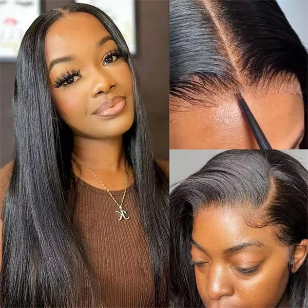 Silky Straight Wear Go Wigs Glueless Pre-cut Lace Closure Human Hair Wigs