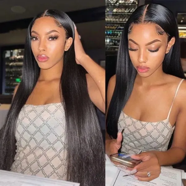 Silky Straight Wear Go Wigs Glueless Pre-cut Lace Closure Human Hair Wigs