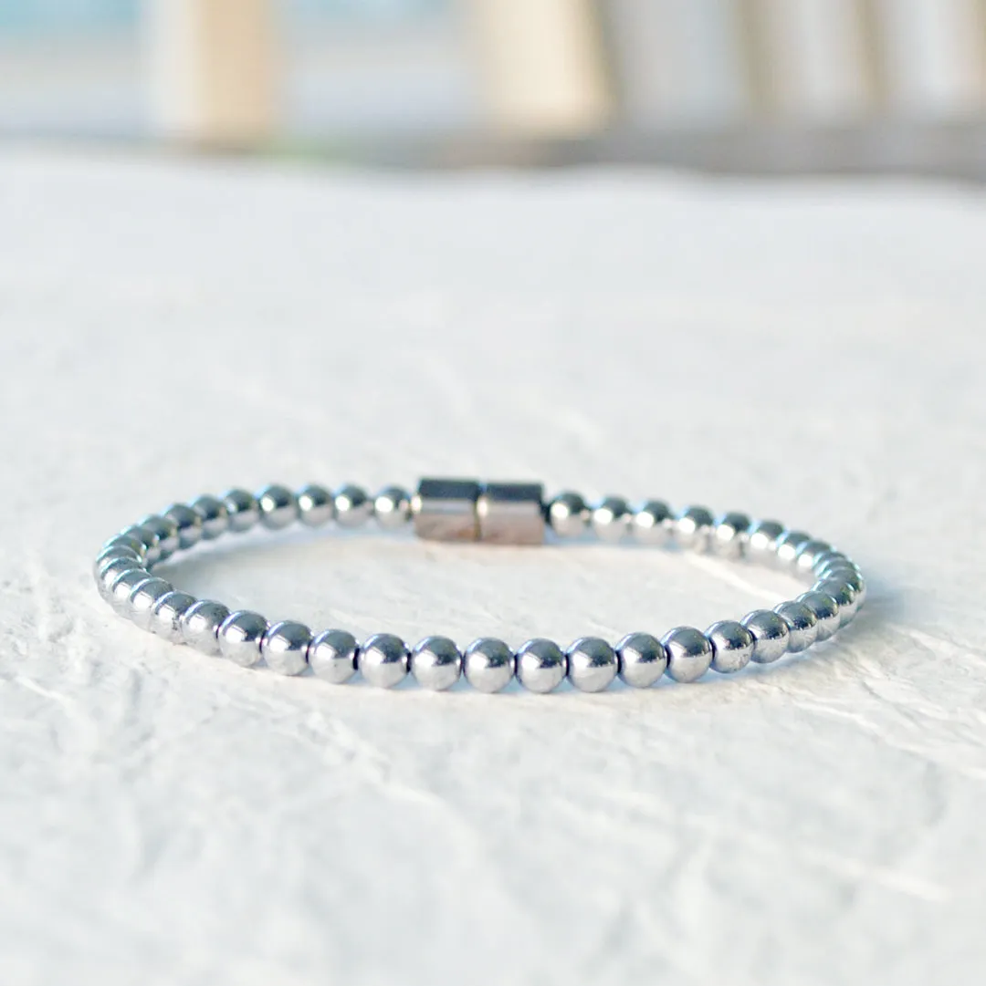 Silver Metallic Hematite Magnetic Bracelet
