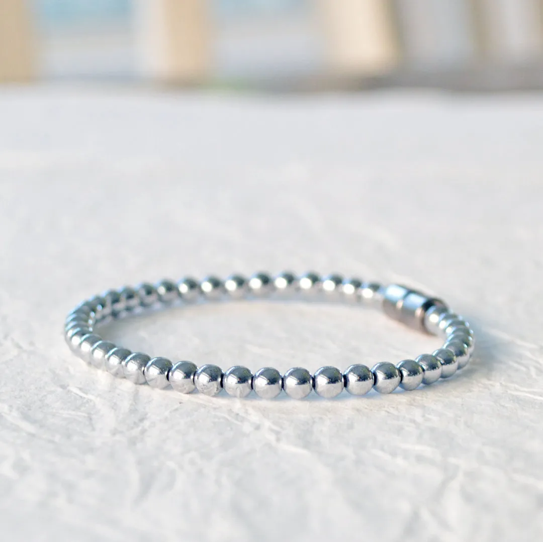 Silver Metallic Hematite Magnetic Bracelet