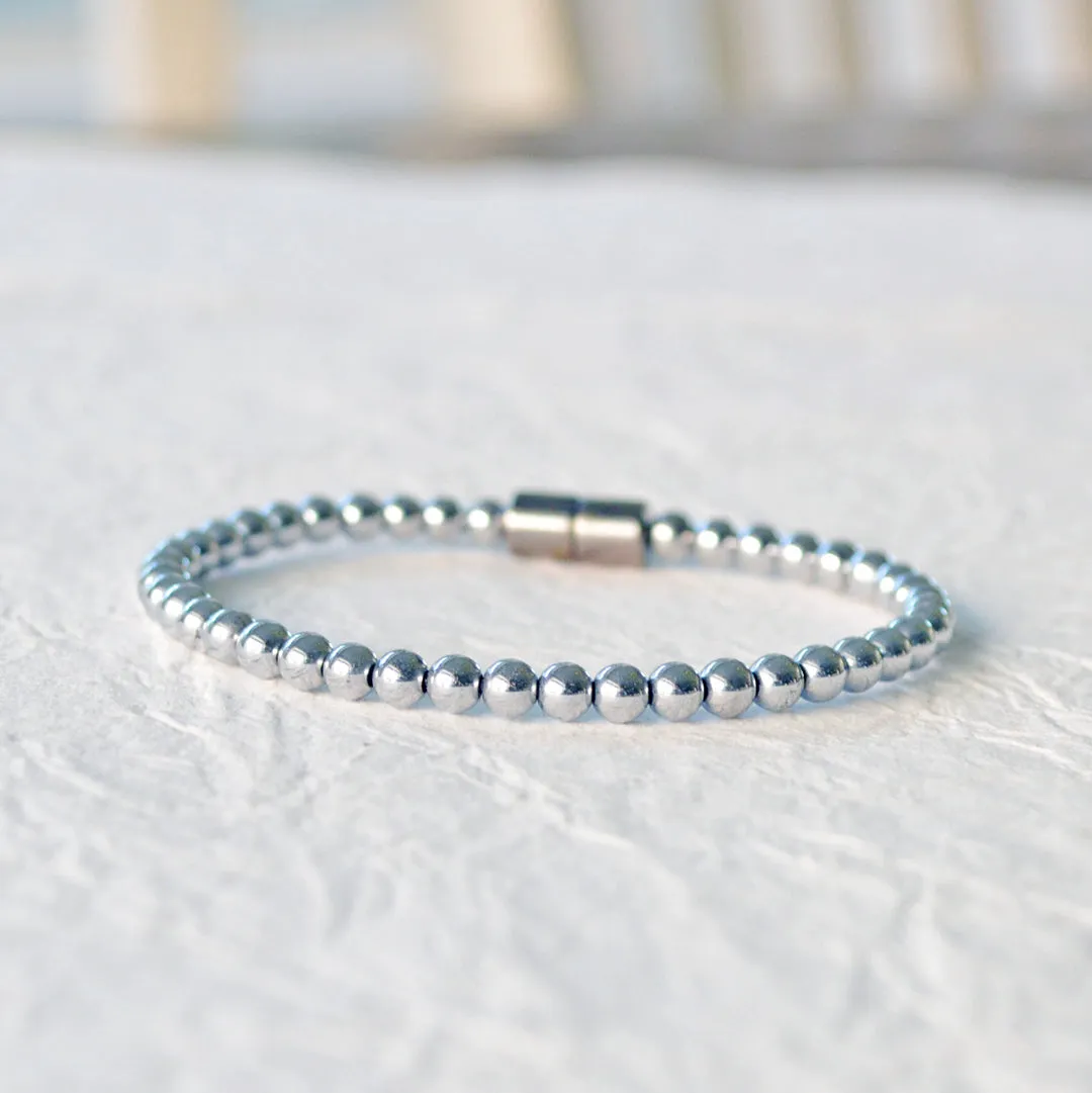 Silver Metallic Hematite Magnetic Bracelet