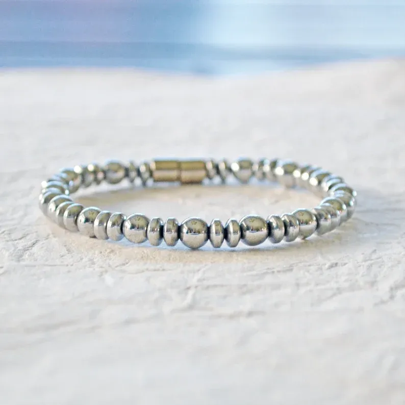Silver Metallic Magnetic Bracelet for Pain