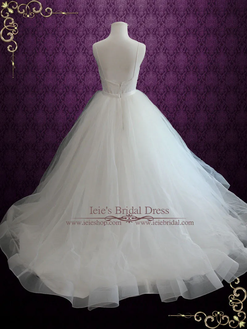 Simple 2 Piece Convertible Ball Gown Wedding Dress with Detachable Tulle Skirt | Jill