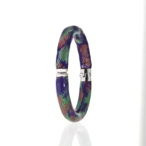Snakeskin Silver Tone Multi Color Clear/Green/Purple/Orange Bangle Bracelet