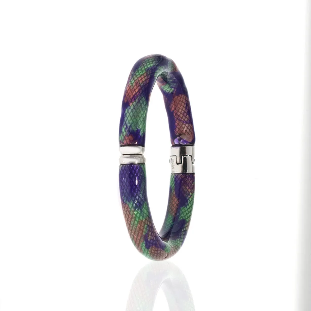 Snakeskin Silver Tone Multi Color Clear/Green/Purple/Orange Bangle Bracelet