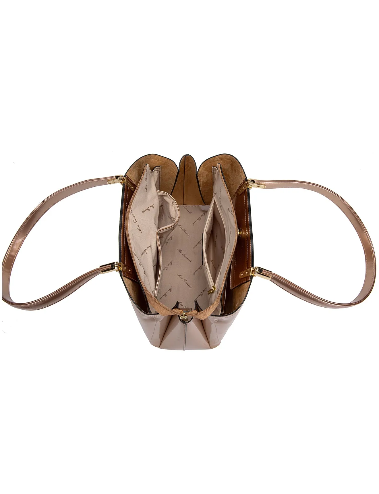 SOFIA VEGAN PATENT TRIPLE COMPARTMENT BAG- XB-2414-RGLD-SALE