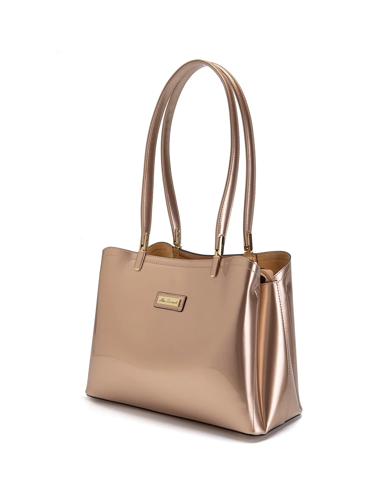 SOFIA VEGAN PATENT TRIPLE COMPARTMENT BAG- XB-2414-RGLD-SALE
