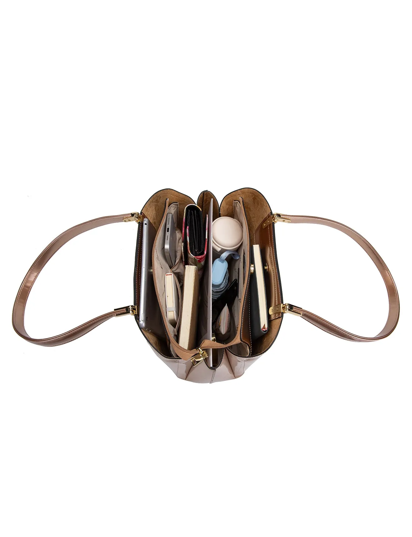 SOFIA VEGAN PATENT TRIPLE COMPARTMENT BAG- XB-2414-RGLD-SALE
