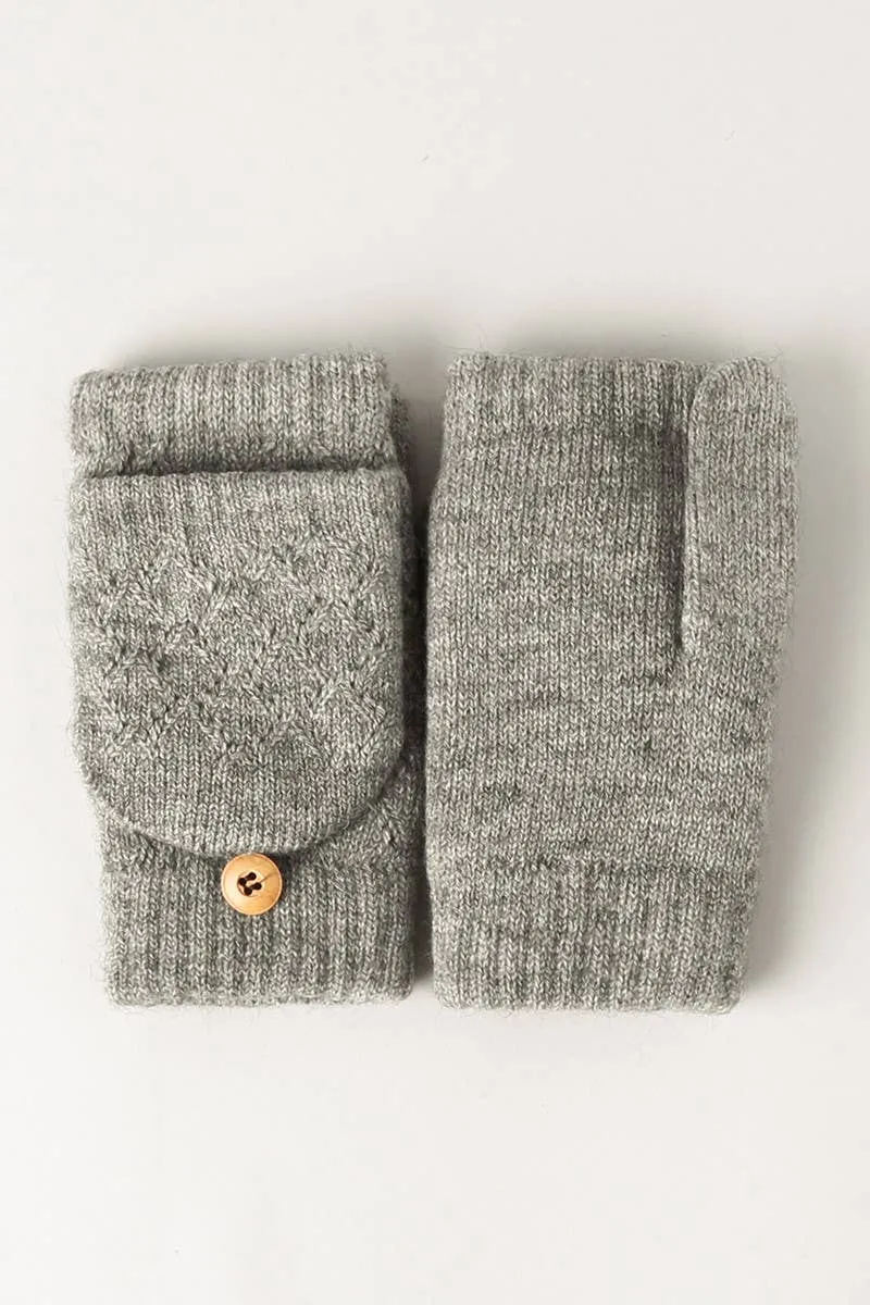 Solid Knit Convertible Fingerless Mittens Gloves: LIGHT PINK / One Size