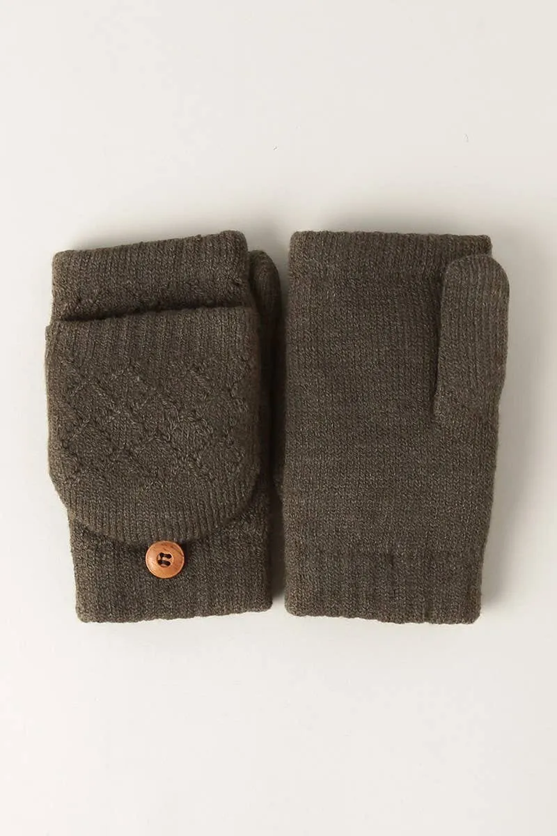 Solid Knit Convertible Fingerless Mittens Gloves: LIGHT PINK / One Size