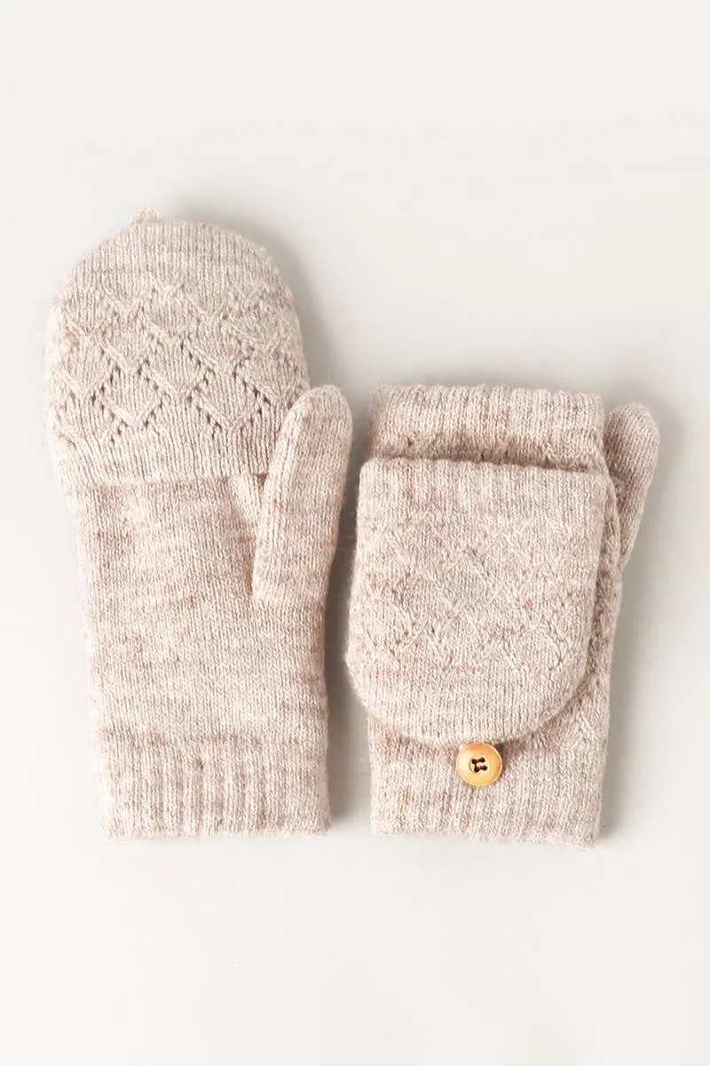 Solid Knit Convertible Fingerless Mittens Gloves: LIGHT PINK / One Size