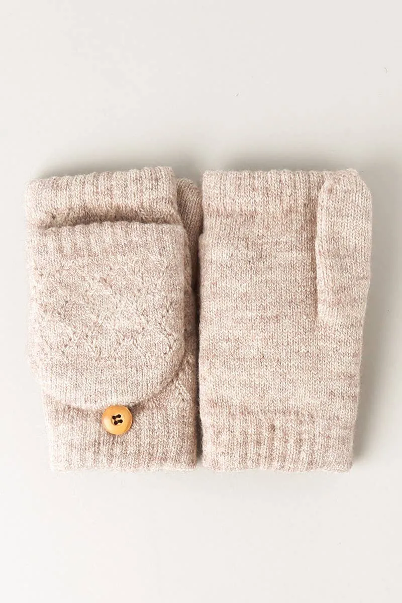 Solid Knit Convertible Fingerless Mittens Gloves: LIGHT PINK / One Size