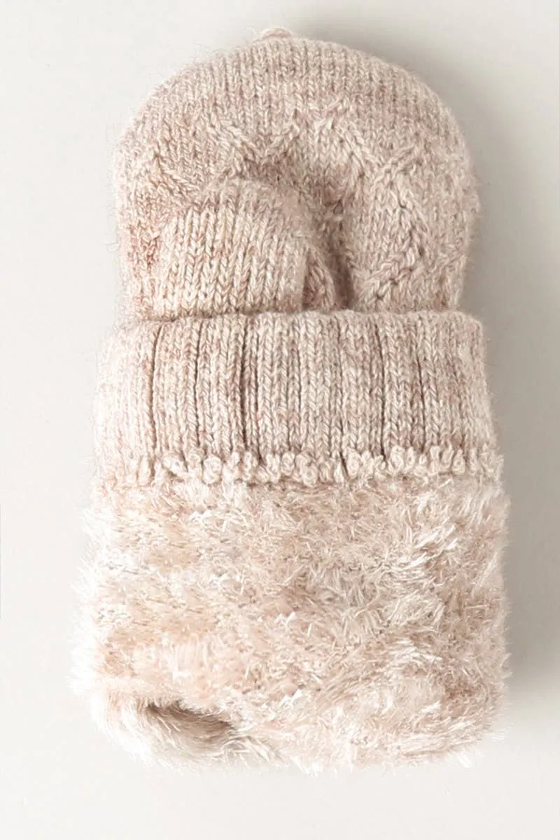 Solid Knit Convertible Fingerless Mittens Gloves: LIGHT PINK / One Size